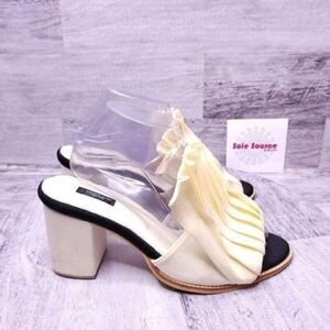 Angelys Balek Accordion Pleated Top Dress Mule Slides Cream sz 41 Women's sz 10